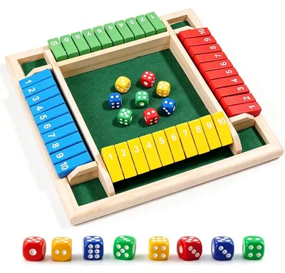Produktbild von CHUANFU Shut The Box Spiel, 2-4 Spieler Würfelspiel aus Holz, mit 8 Würfe – Mehrfarbig
