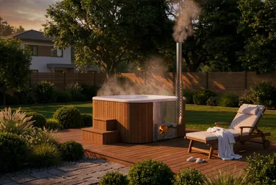 Produktbild von FinnTherm Badefass ScandiTub Premium aus Thermoholz Ø205cm Weiß inkl. Ofen