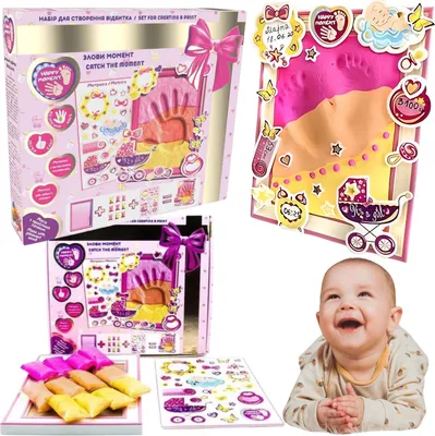 Produktbild von Hand- oder Fußabdruck-Geschenkset als erstes Andenken für ein Mädchen