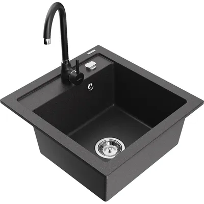 Obrázek produktu pro Mexen Vito 1-miskový granitový dřez s kuchyňskou baterií Telma, Skvrnitá černá - 6503-76-670200-70