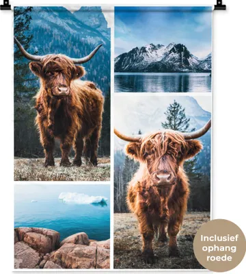 Produktbild von MuchoWow® Wandteppich Wandbehang Schottisches Hochlandrind - Tiere - Collage 60x80 cm Tapisserie Dekoration Wandtuch - Decke - Wandtücher - Wohne