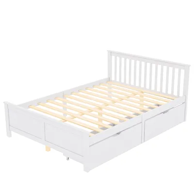 Produktbild von Flieks Holzbett Doppelbett Bettgestell 140x200cm, Jugendbett mit Lattenrost und 2 Schubladen Klassisches Bett, Massivholzbett für Ehe Erwachsene, weiß