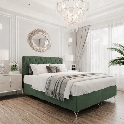 Produktbild von Boxspringbett GracePLUS-140x200cm Bettkästen|Topper|Doppelbett|Polsterbett|Glamour|Vintage|mit silbernen 12 cm Beinen-Grün