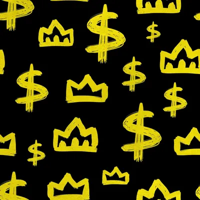 Productafbeelding van Koninklijke fluwelen stof, polyester, geschikt voor naaien - met het motief van een kroon en een dollarteken