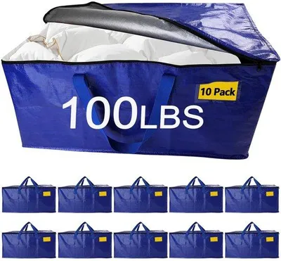 Imagen del producto de Unyqoos® Bolsa grande y resistente para mudanzas y almacenamiento, 95 litros – 75x37x34 cm, material de polietileno, capacidad hasta 45,4 kg, doble cierre con cremallera, asas reforzadas, plegable, con ventana transparente