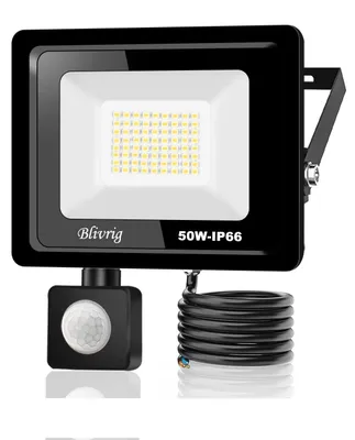 Immagine prodotto di Sensore di movimento a LED da 50W, luce bianca fredda (6000K), 5000 lumen, faretto per esterni con rilevatore impermeabile