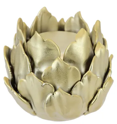 Productafbeelding van Kerzenhouder 'Artichoke' van keramiek, geschikt voor stompkaarsen. Kaarsenstandaard, decoratie, goud