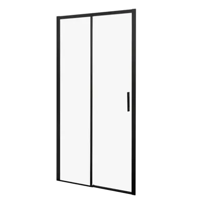 Produktbild von Kerra Duschtür Silves 100cm, Schiebetüren mit fester Wand, schwarz Profile, 6mm ESG transparent Sicherheitsglas