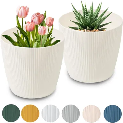 Obrázok produktu pre Sada 2 Kvetináčov, Dekoratívne Plastové Prekryvy, Ø 14 cm, pre Vnútorné a Vonkajšie Použitie