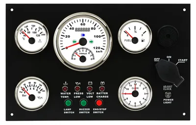 Image de Ensemble de 5 instruments : compteur de vitesse, jauge de carburant, jauge de température d'eau, jauge de pression d'huile et horloge multifonction pour camping-car et yacht, 24 V