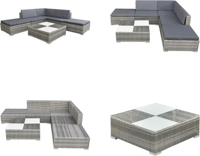 Produktbild von vidaXL 6 tlg. Garten Lounge Set mit Auflagen Poly Rattan Grau - Garten-Sofagarnitur - Garten-Sofagarnituren - Gartensofa-Set - Gartensofa-Sets