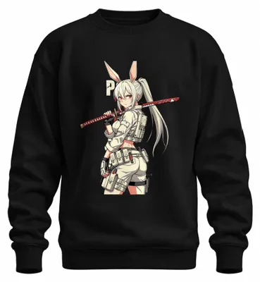 Zdjęcie produktu dla Bluza z kapturem "Anime Hasenmädchen Katana Taktisch Kämpferin Y2K Japan Otaku", czarna, rozmiar M