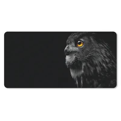 Produktbild von MuchoWow® Schreibtischunterlage Eule - Vogel - Schwarz - Porträt 80x40 cm - XXL Mauspad - Gaming Mauspad