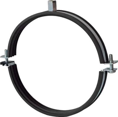 A single ventilation clamp with a rubber lining and metal fasteners, shown against a white background.