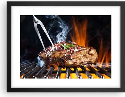 Produktbild von Gerahmtes Poster - Schwarzer Rahmen - Steak Grill Flammen Essen - 40x30 cm - Wand Bild - Wanddeko - Wandbilder - Wandposter - Bilderrahmen - Bilder - Kunstdruck - Wandbild - P2BAA40x30-2865