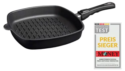 Eckpfanne 28x28 cm, BBQ-Boden, antihaftbeschichtet, abnehmbarer Stiel