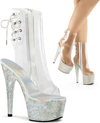 Produktbild von BEJEWELED-1018DM-7 Pleaser Damen High-Heels Plateaustiefeletten klar silber Strass