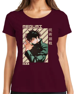 Zdjęcie produktu dla Megumi Fushiguro Jujutsu Kaisen Shikigami mroczny prezent Otaku Koszulka damska, bordowy, XL