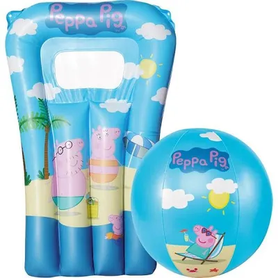 Produktbild von Strandset Happy People Peppa Pig mit Wasserball und Kinderluftmatratze