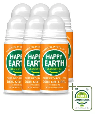 Zdjęcie produktu dla 6 sztuk dezodorantu w sztyfcie Happy Earth Rose Petitgrain - 75 ml - opakowanie zbiorcze