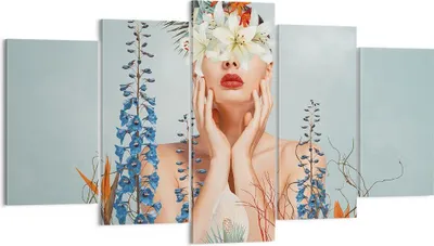 Produktbild von Bild auf Leinwand - Leinwandbild - 5 Teile - Surreal Frau Blumen - 160x85cm - Wand Bild - Wanddeko - Wandbilder - Leinwanddruck - Bilder - Wanddekoration - Leinwand bilder - Wandbild - EA160x85-4818