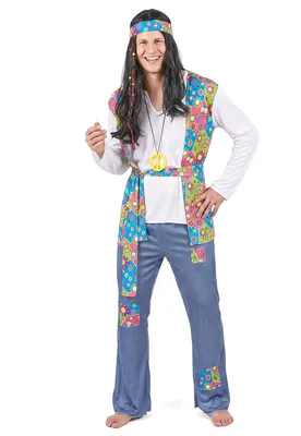 Productafbeelding van Hippie-kostuum voor heren, jaren '70, kleurrijk - maat L