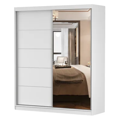 Image de Armoire à portes coulissantes Armoire Bella 03, 183 cm, blanc/blanc, avec miroir