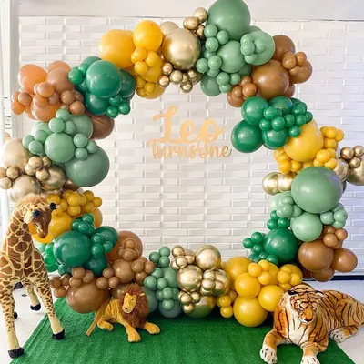 Ballonbogen-Set Safari Jungle, 120 Stück, Grün, Gold