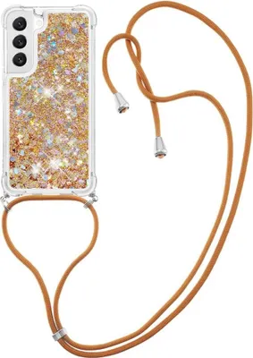 Produktbild von Samsung Galaxy S23 Hülle - Coverup Liquid Glitzer Back Cover mit Handykette - Gold