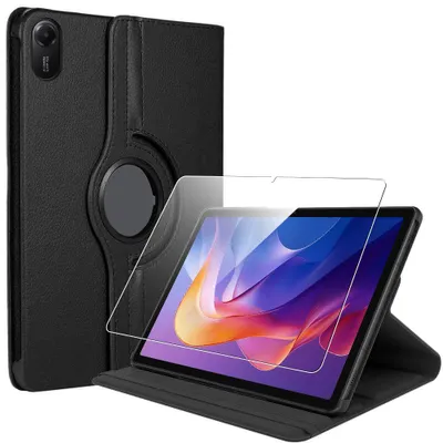 Image de Coque + Verre Trempé pour Xiaomi Redmi Pad 2, Protection Antichoc Etui Rotatif 360° Synthécuir Noir