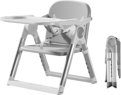 Image de Chaise haute 3 en 1 pour enfants - Rehausseur - Portable, réglable et pliable - Double plateau - Structure métallique - Gris