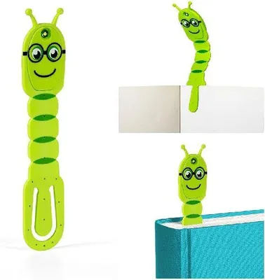 Produktbild von Flexilight Pals Leselicht (Bookworm) | grün | 2 in 1 Leselampe & Lesezeichen | LED Leselicht | Geschenk für Leser, Buchliebhaber | Deutsche Ausgabe