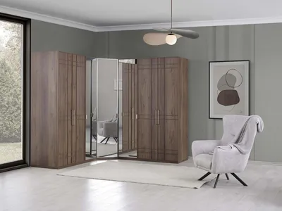Immagine prodotto di Armadio ad angolo Armadio in legno marrone specchio 7 ante grande