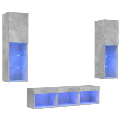Produktbild von vidaXL 5-tlg. Wohnwand mit LED-Beleuchtung Betongrau Holzwerkstoff