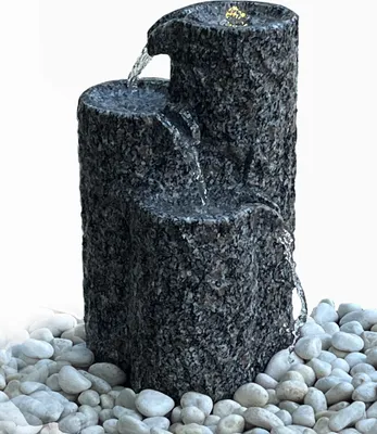 Produktbild von Dehner Gartenbrunnen Heidelberg, Outdoor-Brunnen mit warmweißer LED Beleuchtung, 28 x 42 x 28 cm, Granit, grau