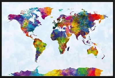 Immagine prodotto di Mappe - Poster - Mappa del mondo ad acquerello + cornice a incastro, Shinsuke® Maxi in plastica nera, lastra in acrilico