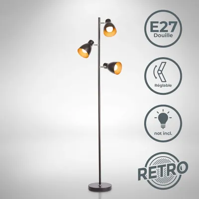 Immagine prodotto di Lampada da terra vintage industriale, piantana elegante retrò, colori nero e oro all'interno, adatta per lampadine E27 non incluse, altezza 166cm, lampada a stelo, interruttore a pedale, IP20