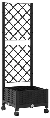 Image de Bac à plantes vidaXL avec treillis et roulettes, noir, 40 x 40 x 131,5 cm