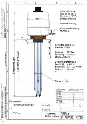 Produktbild von Elektroheizstab, Einschraubheizkörper - 9000 W Sternschaltung
