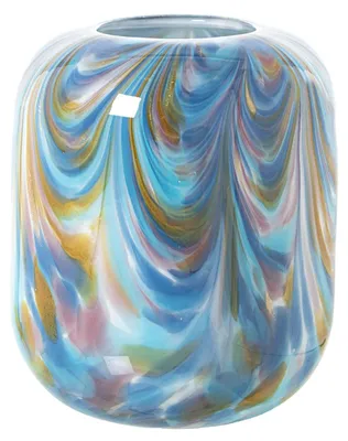 Imagen del producto de Jarrón de vidrio, blanco/azul, diámetro 19 cm, altura 21 cm, ideal para decorar la cocina y el jardín