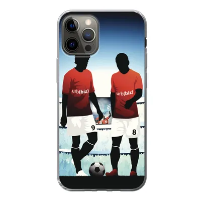 Produktbild von MuchoWow® Handyhülle Schutzhülle Hülle für iPhone 13 Pro Eine Illustration von zwei Fußballspielern in einem Stadion - Jungen - Mädchen - Kinder Silikon Softcase Handy Hülle - Handy-Tasche