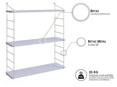Obrázek produktu pro Dřevěná nástěnná police „Armoni“ – 72 x 20 x 85 cm – bílá