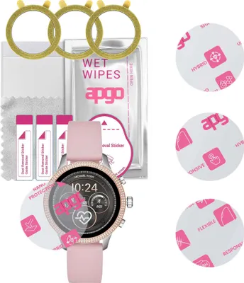 Produktbild von apgo 3 Stück Schutzglas, klar, kompatibel mit Michael Kors Runway Smartwatch, Hybrid 8H, Ersatz für Hartglas, Displayschutzglas, Bildschirmschutz, Displayschutz, kratzfest