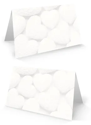 Produktbild von Tischkarten zum Beschriften mit weißen Herzen - Namensschild Sitzkarten Hochzeit 8,5 x 5,5 cm  100 Stück25 Stück