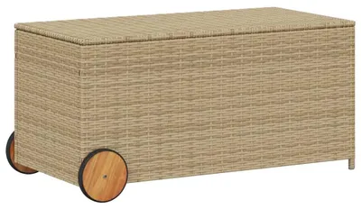 Obrázek produktu pro vidaXL Zahradní truhla s kolečky Béžová 190L Poly ratan