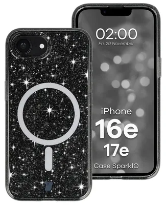 Produktbild von Glitzer Hülle mit Magnetring für iPhone 17e / 16e, Bizon Case SparklO, Transparent-Schwarz mit Glitzer
