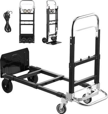 Produktbild von Sackkarre - 2-in-1 Handkarre/Transportwagen - Klappbar - Tragkraft 227 kg - Umschaltbar 4-Rad-/2-Rad-Modus - Verstellbarer Griff - Für Umzug, Büro, Lager