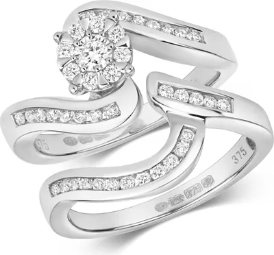 Produktbild von Funkelndes Feuer 9 Karat (375) Weißgold Damen - Diamant Ringe (Bridal Set) Brillant-Schliff 0.51 Karat G - I1 I2, 54 (17.2); TRS317509KWRSN