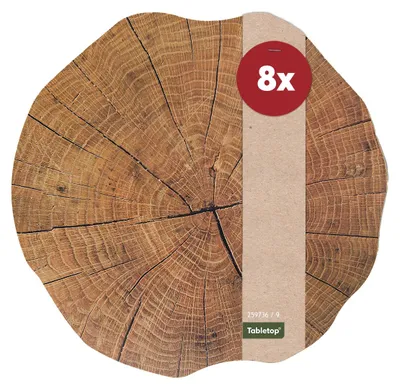 Immagine prodotto di Set di 8 tovagliette lavabili in legno a forma di tronco d'albero, rotonde