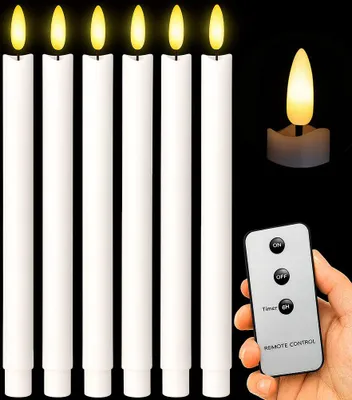 Produktbild von 6er Set Echtwachs LED Stabkerzen 25 cm in Weiß, warmweiß flackernd, mit Timerfunktion und Fernbedienung, perfekte Deko für Fenster, Tisch & Advent